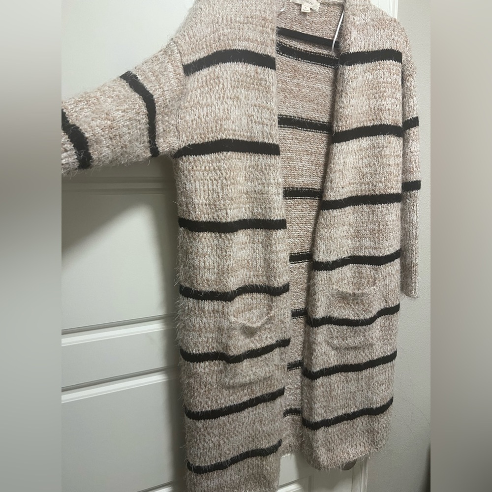 Onetheland Stripe Furry Fuzzy Open Front Cardigan… - image 3